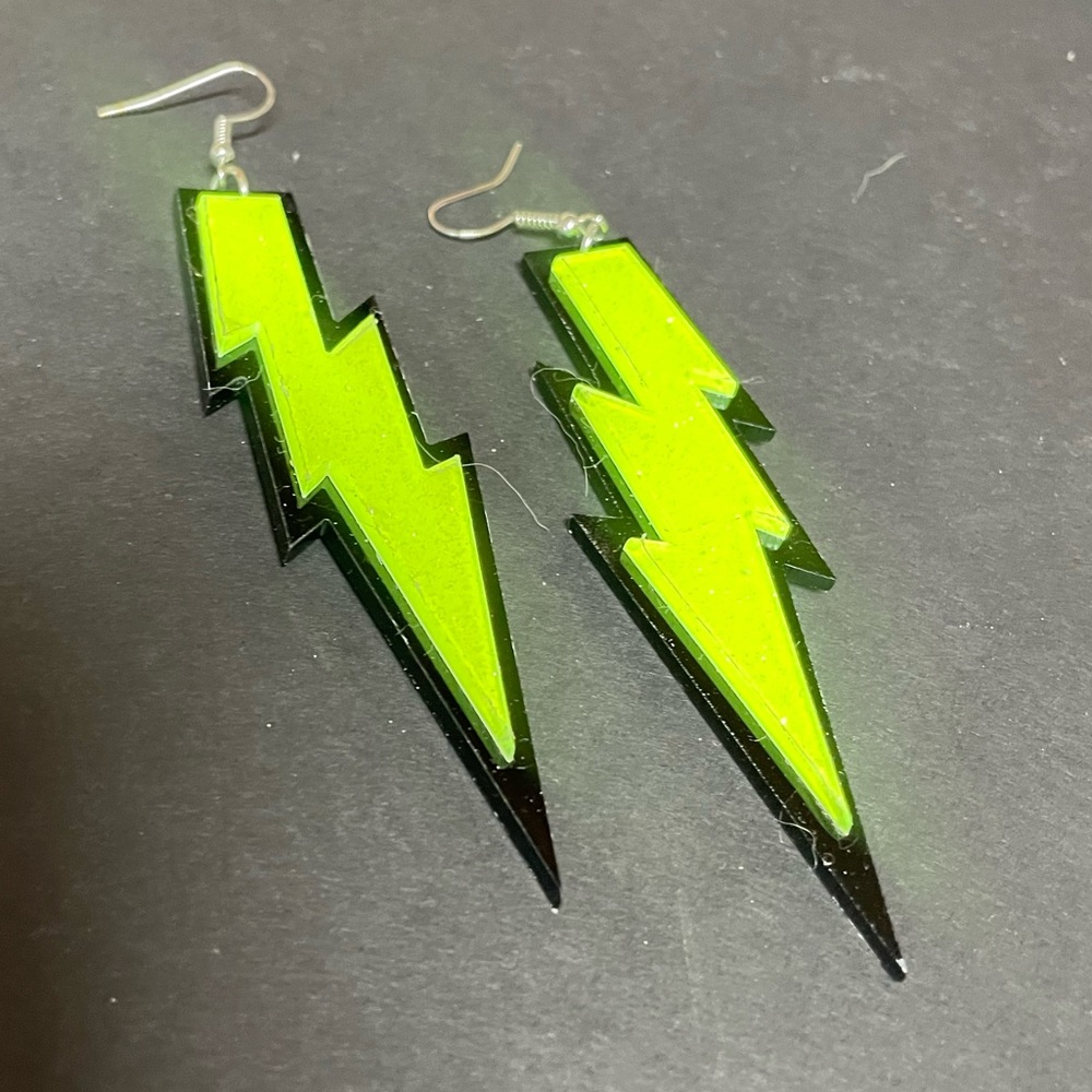 Neon Green Lightning Bolt 80’s Earrings